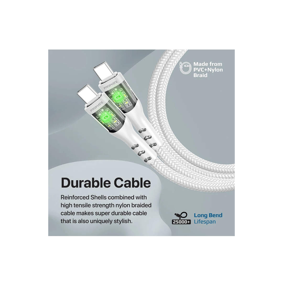 Promate TransLine-CC 60W Power Delivery Ultra-Fast USB-C Cable with Transparent Shells in Qatar Promate TransLine-CC 60W Power Delivery Ultra-Fast USB-C Cable with Transparent Shells in Qatar